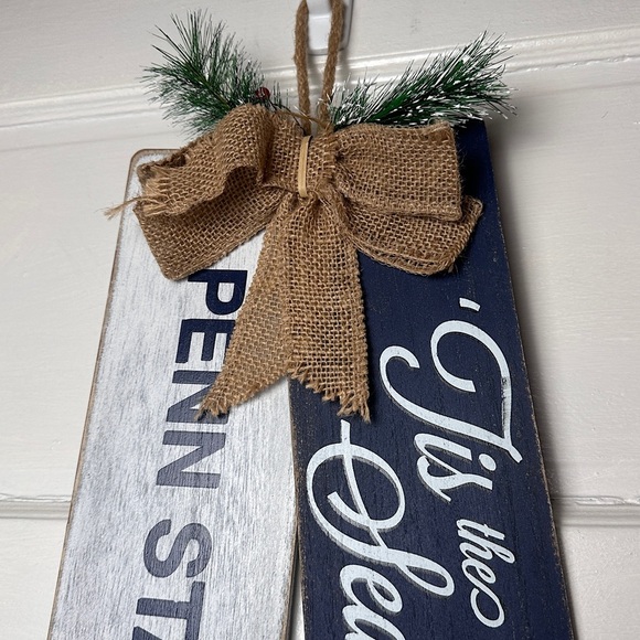 Penn State College FanGear Tis The Season Hanging Wood Holiday Home Decor Wreath - Picture 10 of 16